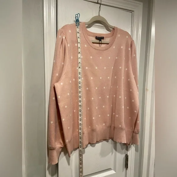 NWT Adrianna Papell Size 3X Pink White Polka Dot Knit Puff Sleeve Crew Sweater - Picture 8 of 12